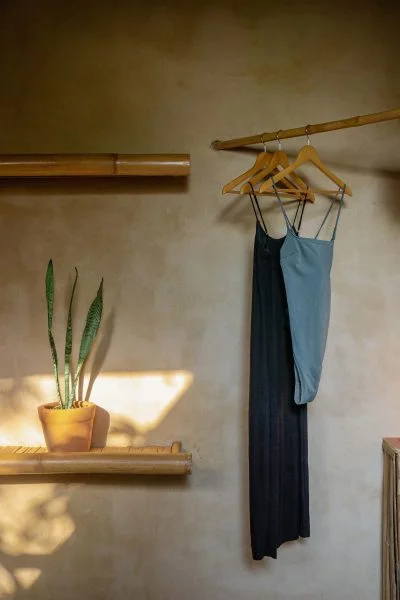 Bamboo dressing room in the co-living space's rental room
