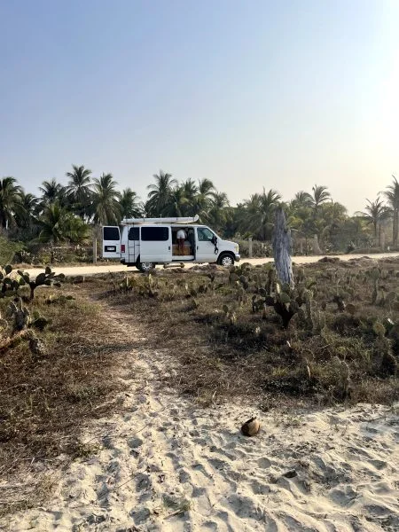 Campervan rental on the beach with palmtrees